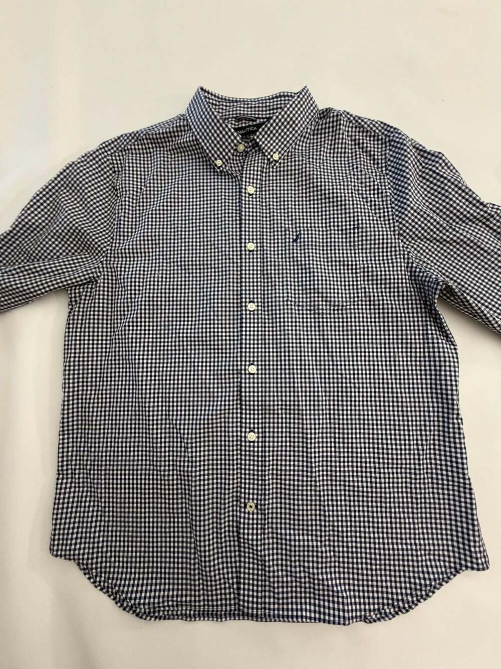 Nautica Slim Fit Gingham Shirt XL Blue White Check Y2K Preppy Button